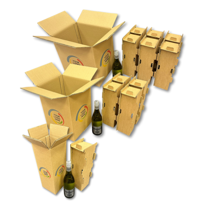 Custom Printed Wine Bottle Shipping Boxes - Brown